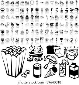 Food set of black sketch. Part 3-4. Isolated groups and layers.