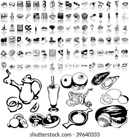 Food set of black sketch. Part 7-4. Isolated groups and layers.