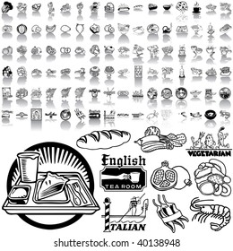 Food set of black sketch. Part 1-5. Isolated groups and layers.