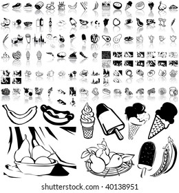 Food set of black sketch. Part 2-5. Isolated groups and layers.