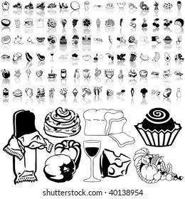 Food set of black sketch. Part 3-5. Isolated groups and layers.