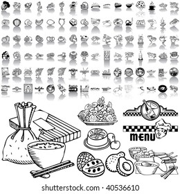 Food set of black sketch. Part 1-6. Isolated groups and layers.