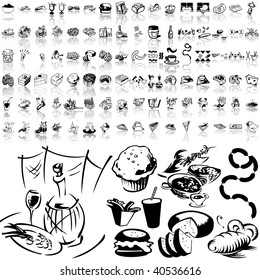 Food set of black sketch. Part 6-6. Isolated groups and layers.