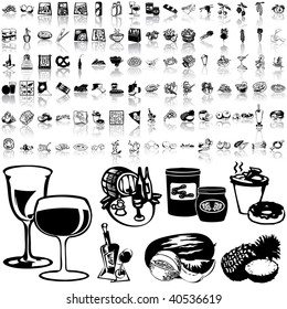 Food set of black sketch. Part 7-6. Isolated groups and layers.