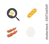 Food set breakfast vegetable emoji illustration collection eggs frying pan egg bacon bread baguette