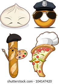 Food Set - Chinese Bun, French Bread, Pizza Chef & Police Doug hnut