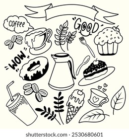 Food set design vector illustration line art