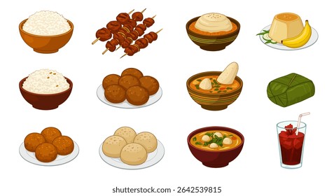 Food Set Dishes with Cuisine Illustration.