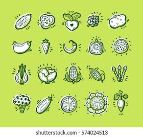Food set. Doodle Vegetables icons. Vector illustration