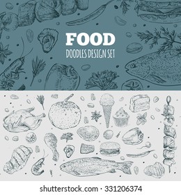 Food set. Doodles vector design.