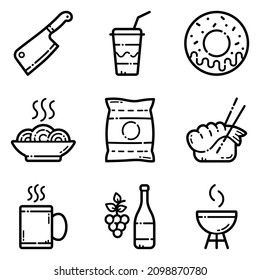 Food Set Flat Icon Set Isolated On White Background