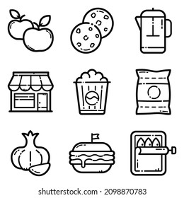 Food Set Flat Icon Set Isolated On White Background