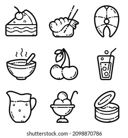 Juego De Alimentos Icono Plano Aislado En Fondo Blanco