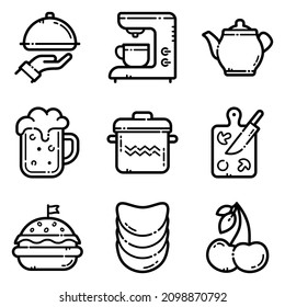 Food Set Flat Icon Set Isolated On White Background