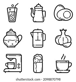Food Set Flat Icon Set Isolated On White Background