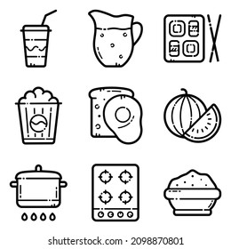 Food Set Flat Icon Set Isolated On White Background