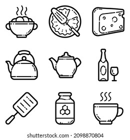 Food Set Flat Icon Set Isolated On White Background