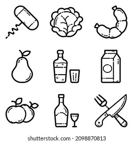 Food Set Flat Icon Set Isolated On White Background
