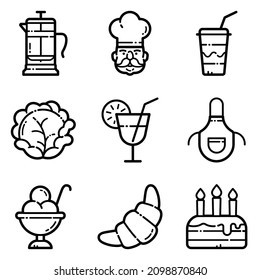 Juego De Alimentos Icono Plano Aislado En Fondo Blanco