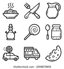 Food Set Flat Icon Set Isolated On White Background
