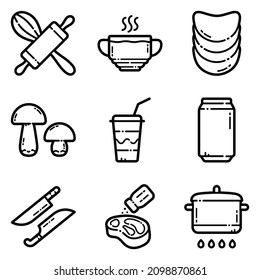 Juego De Alimentos Icono Plano Aislado En Fondo Blanco