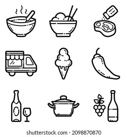 Food Set Flat Icon Set Isolated On White Background