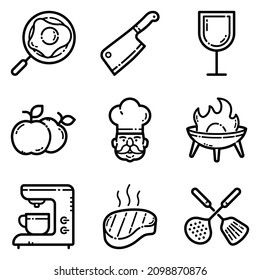 Food Set Flat Icon Set Isolated On White Background