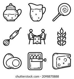 Food Set Flat Icon Set Isolated On White Background