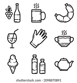 Food Set Flat Icon Set Isolated On White Background