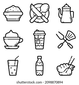 Food Set Flat Icon Set Isolated On White Background