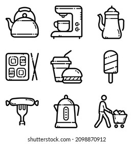 Juego De Alimentos Icono Plano Aislado En Fondo Blanco