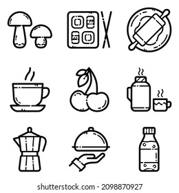 Food Set Flat Icon Set Isolated On White Background