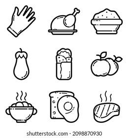Food Set Flat Icon Set Isolated On White Background