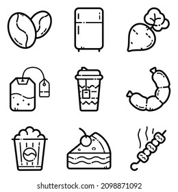 Food Set Flat Icon Set Isolated On White Background
