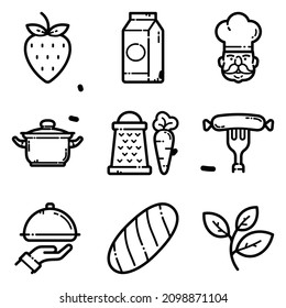 Food Set Flat Icon Set Isolated On White Background