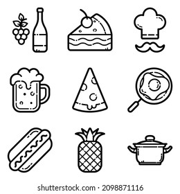 Food Set Flat Icon Set Isolated On White Background