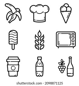 Food Set Flat Icon Set Isolated On White Background