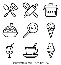 Food Set Flat Icon Set Isolated On White Background