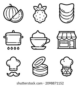 Food Set Flat Icon Set Isolated On White Background