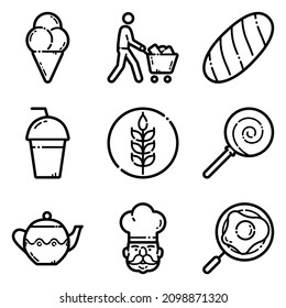 Food Set Flat Icon Set Isolated On White Background