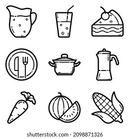 Food Set Flat Icon Set Isolated On White Background