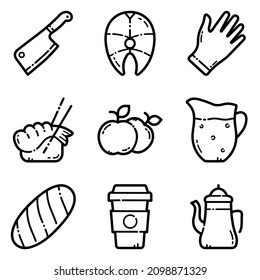 Food Set Flat Icon Set Isolated On White Background
