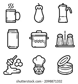 Food Set Flat Icon Set Isolated On White Background