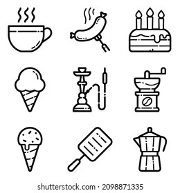 Food Set Flat Icon Set Isolated On White Background