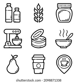 Food Set Flat Icon Set Isolated On White Background