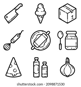 Food Set Flat Icon Set Isolated On White Background