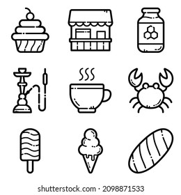 Food Set Flat Icon Set Isolated On White Background