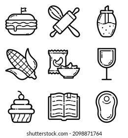 Food Set Flat Icon Set Isolated On White Background