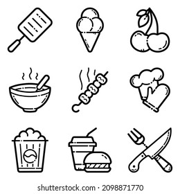 Food Set Flat Icon Set Isolated On White Background