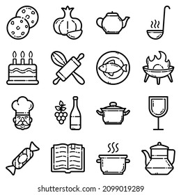 Juego De Alimentos Icono Plano Aislado En Fondo Blanco